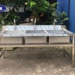 Thiết kế và Sản xuất chậu rửa inox công nghiệp 3 Hố Giá Xưởng