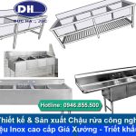 Chậu rửa công nghiệp 4 Hố chất liệu Inox cao cấp Giá Xưởng